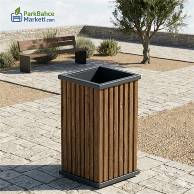 Prizmatik Ahşap Panelli  Çöp Kovası