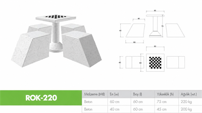 ROK-220 Dört Oturaklı Beton Satranç Masası