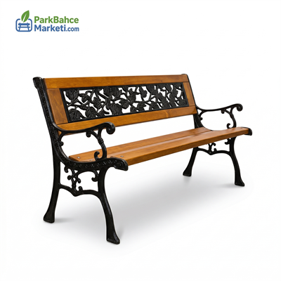 Wooden Park Bench with Ivy Pattern Cast Backrest and Legs