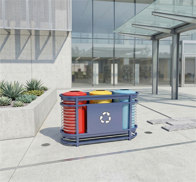 Triple Waste Sorting Bin – 174L Metal Recycling Unit