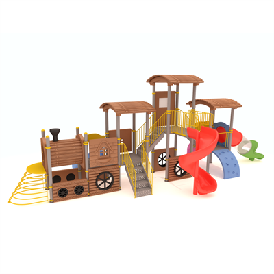 Tren Temalı Çocuk Oyun Parkı TRN-04 – 4 Kuleli 4 Kaydıraklı Model