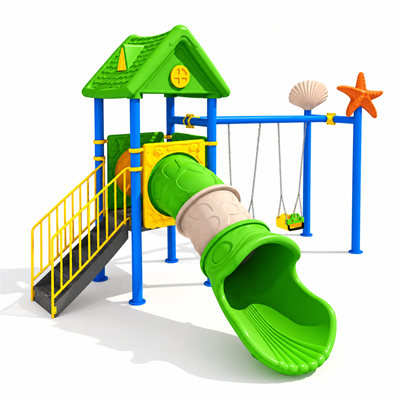 Childrens Playground – Tube Slide and Double Swing Model with Starfish and Seashell Theme