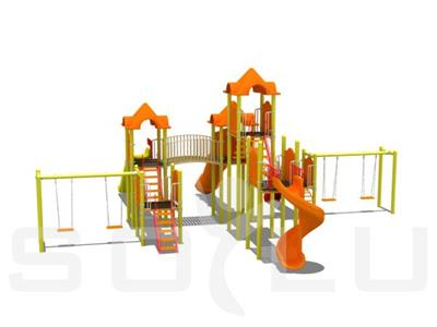 Çocuk Oyun Parkı 12x12m, Dört Kaydıraklı 4 Salıncaklı Model