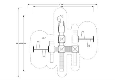 Çocuk Oyun Parkı 12x12m, Dört Kaydıraklı 4 Salıncaklı Model