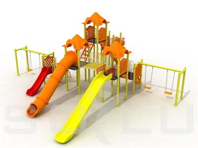Çocuk Oyun Parkı 12x12m, Dört Kaydıraklı 4 Salıncaklı Model
