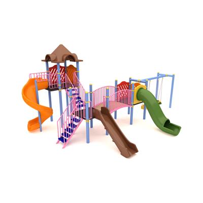 Dış Mekan Çocuk Oyun Parkı 9.5x5.5m, Üç Kaydıraklı Klasik Model
