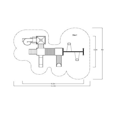 Dış Mekan Çocuk Oyun Parkı 9.5x5.5m, Üç Kaydıraklı Klasik Model