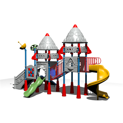Roket Temalı Çocuk Oyun Parkı 8x5m, Üç Kaydıraklı Model