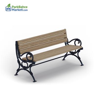Wooden Park Bench with Long Wide Curved Cast Armrests