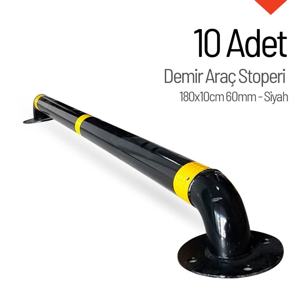 10-Piece Steel Car Stopper Set – 180x10 cm (Ø60 mm) | Black & Yellow Parking Barrier