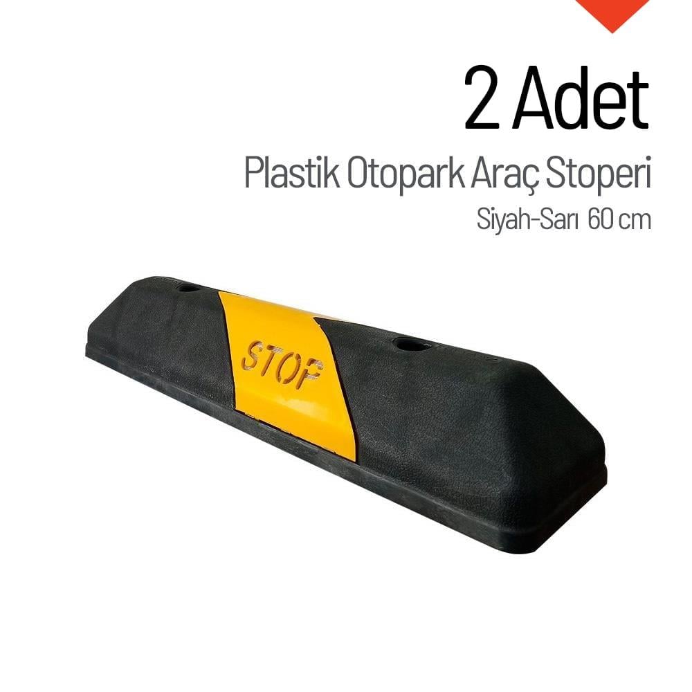 2'li Set Plastik Oto Park Araç Stoperi – 60 cm Siyah-Sarı Kompakt Model