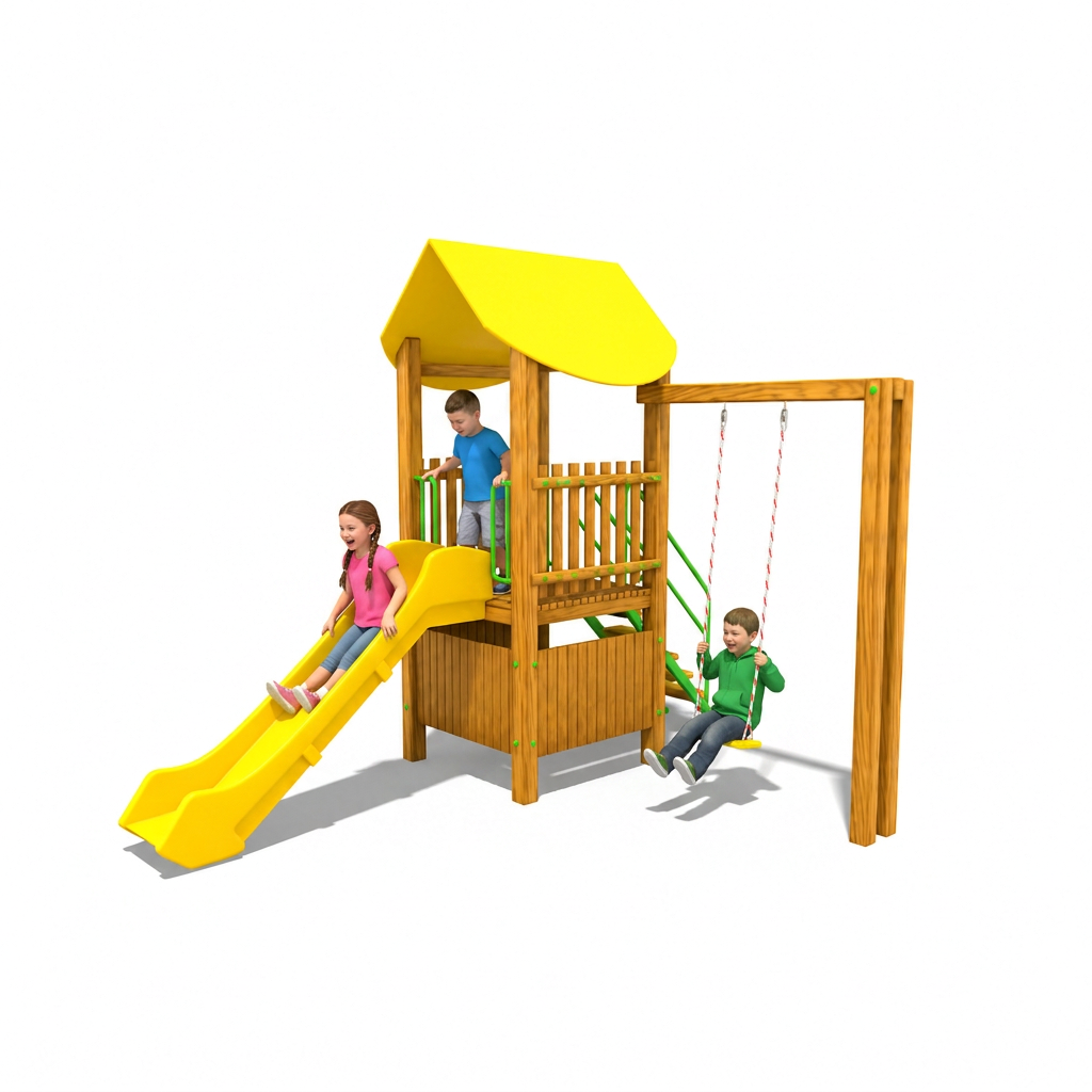 Ahşap Çocuk Oyun Parkı SG09, Bir Kaydırak Tek Salıncaklı Model