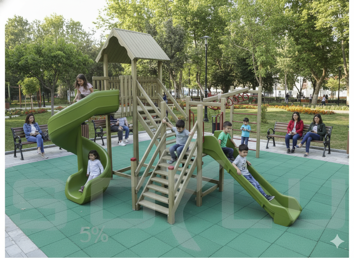 Ahşap Çocuk Oyun Parkı SGT102, Komando Halkalı TOKİ Modeli