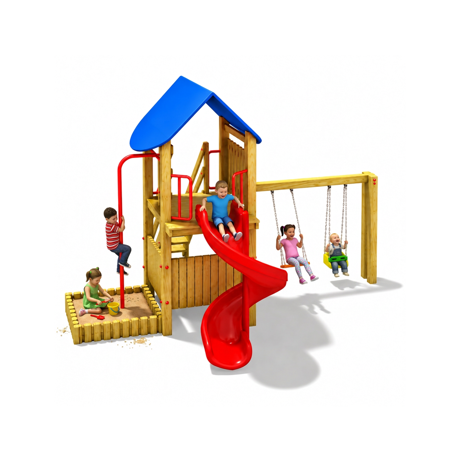 Ahşap Çocuk Parkı SG06, Bir Kaydırak 2 Salıncaklı Model