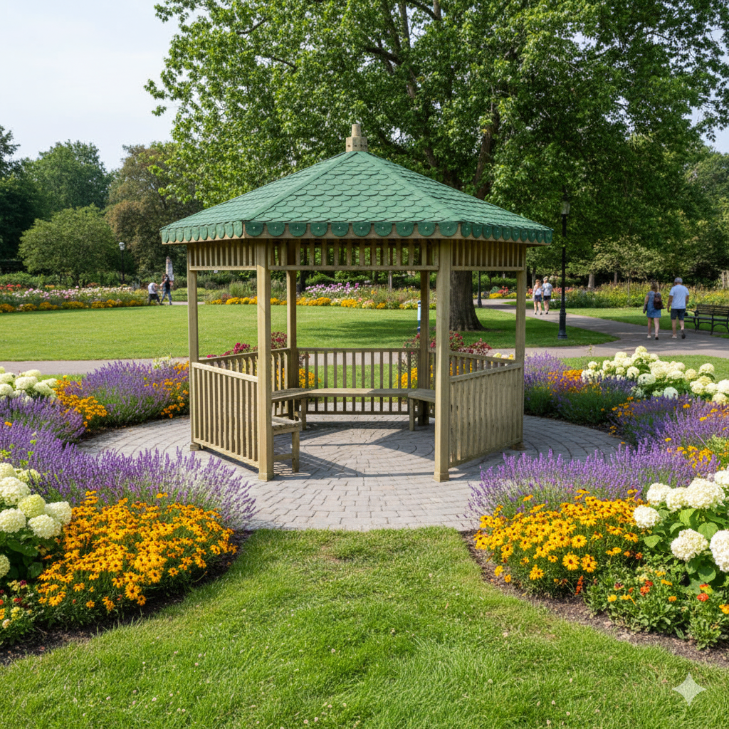 Ahşap Kamelya Altıgen Tek Çatılı, Oturmalı 4x4m