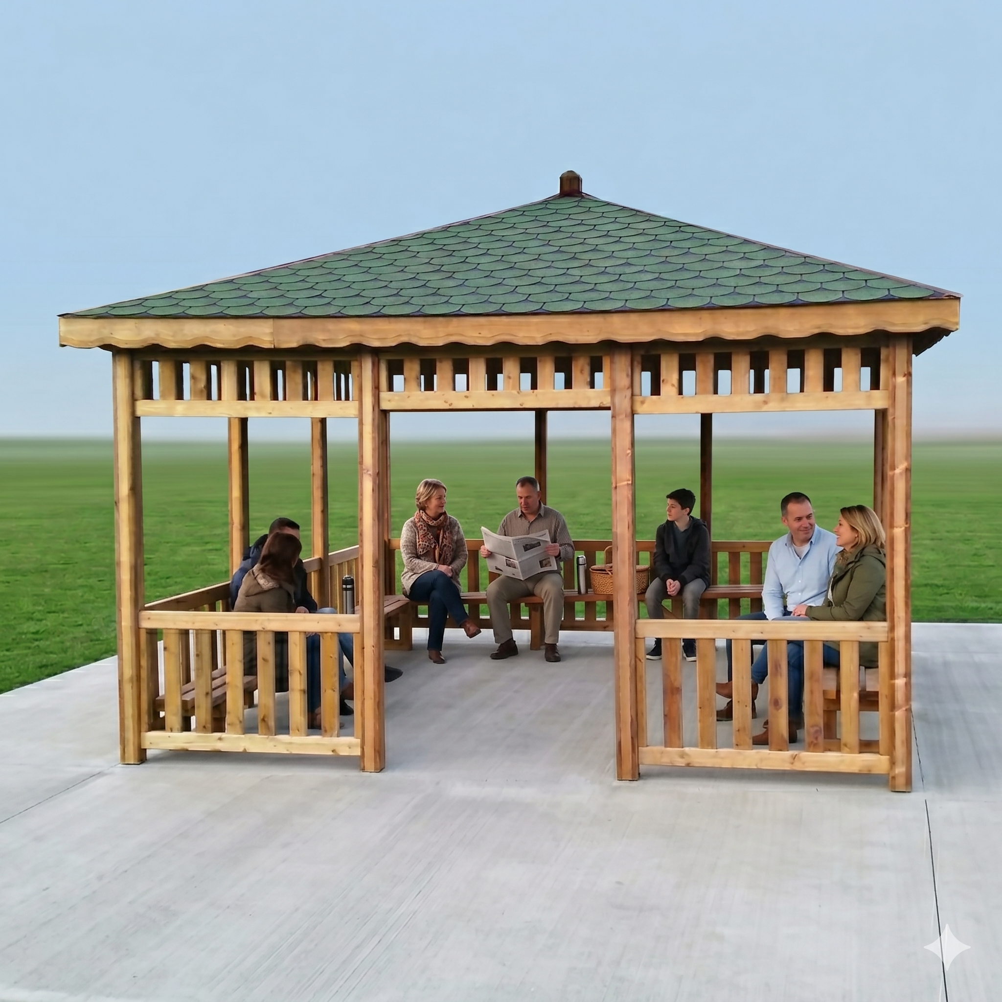 Ahşap Kamelya Kare, İçi Oturmalı 4x4m