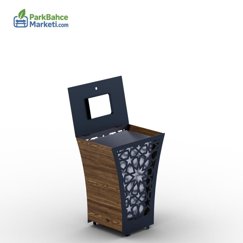Ahşap Panelli Lazer İşlemeli İç Mekan / Dış Mekan Çöp Kovası