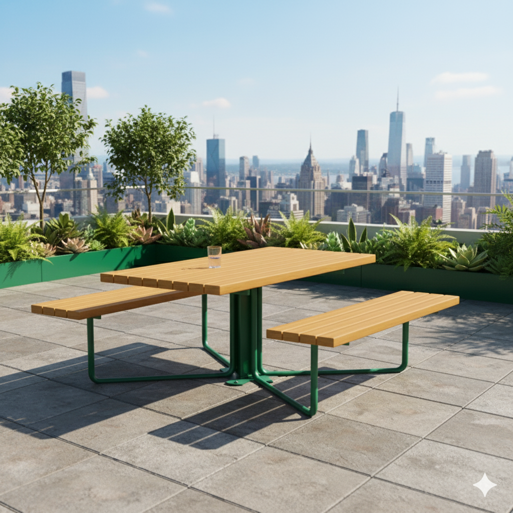 Ahşap Piknik Masası, 145cm Metal Ayaklı Sırtlıksız