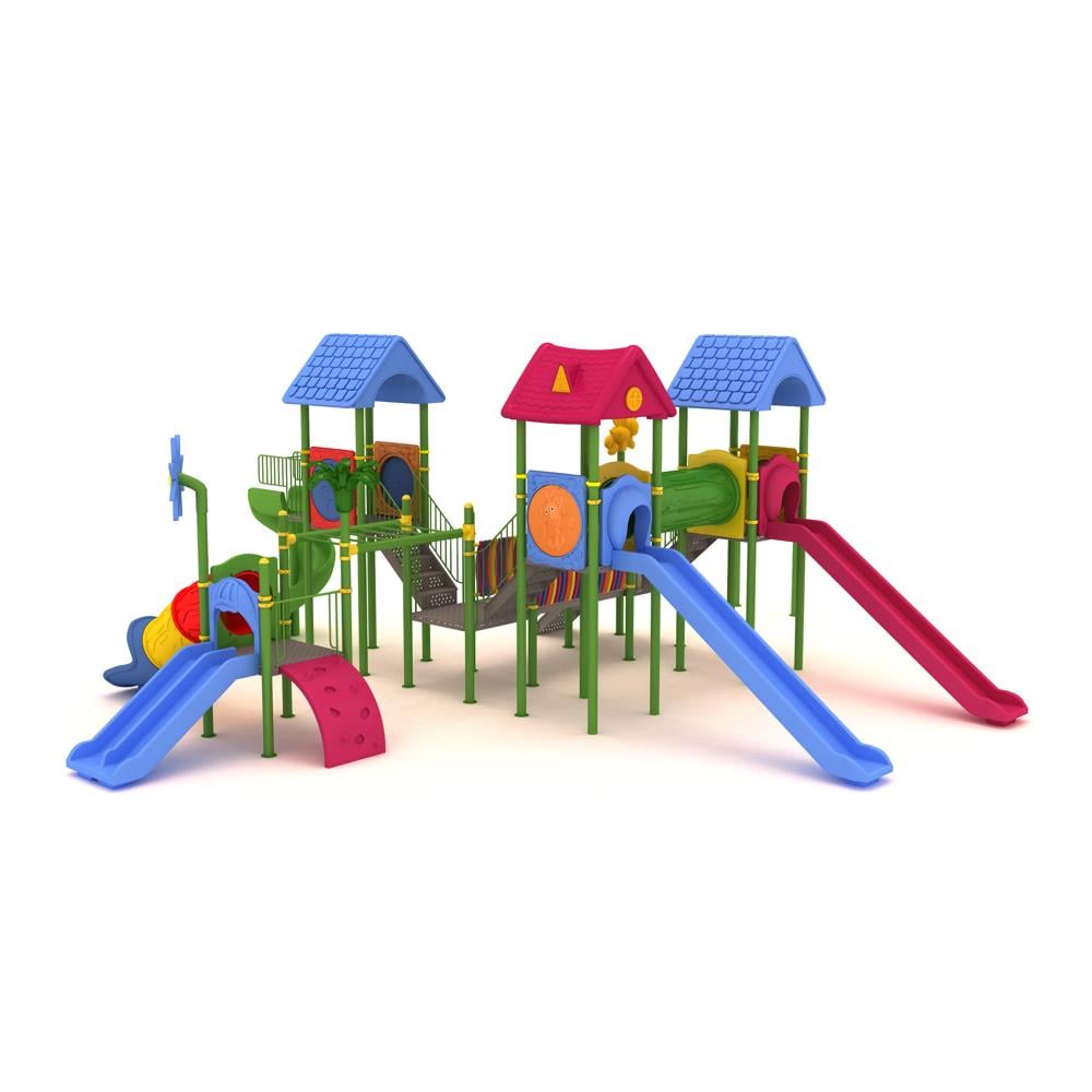 Outdoor Playground Set with Six Towers and Five Slides – 11 x 11 m