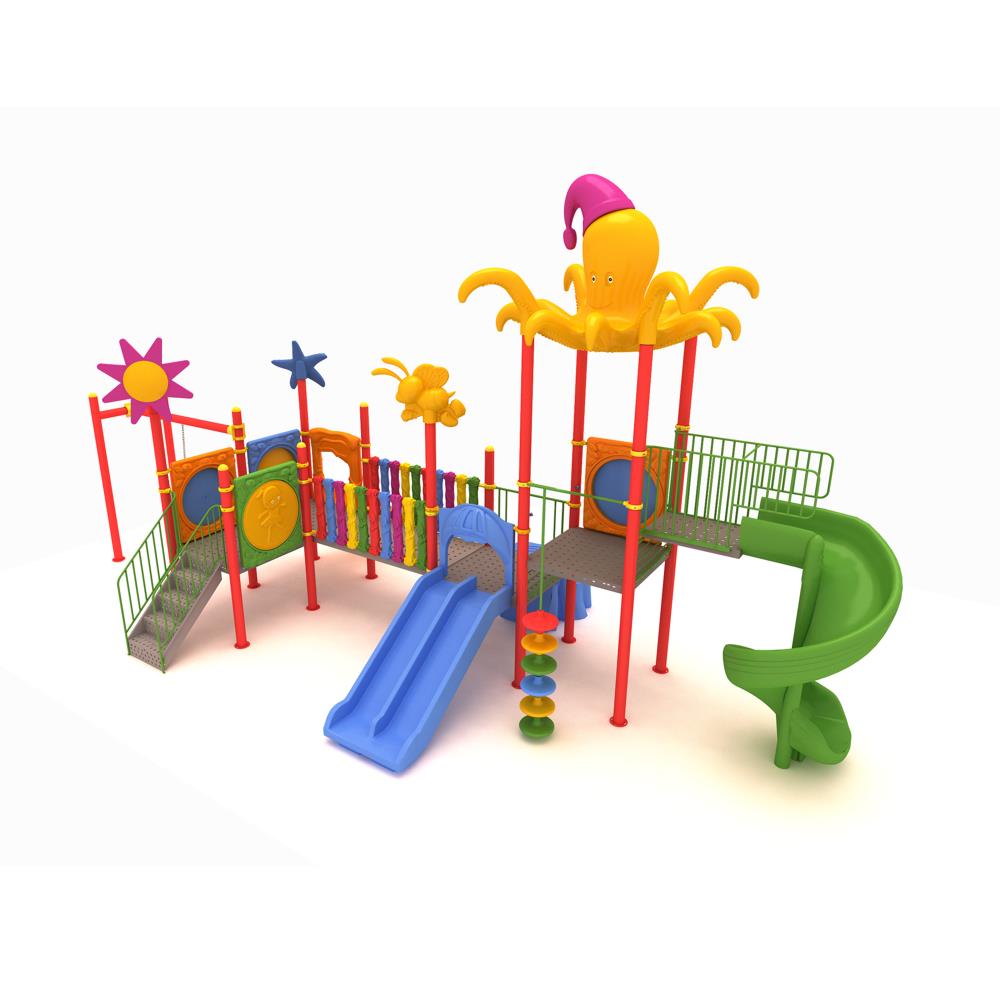 Beş Kuleli Üç Kaydıraklı Ahtapot Çatılı Çocuk Oyun Grubu