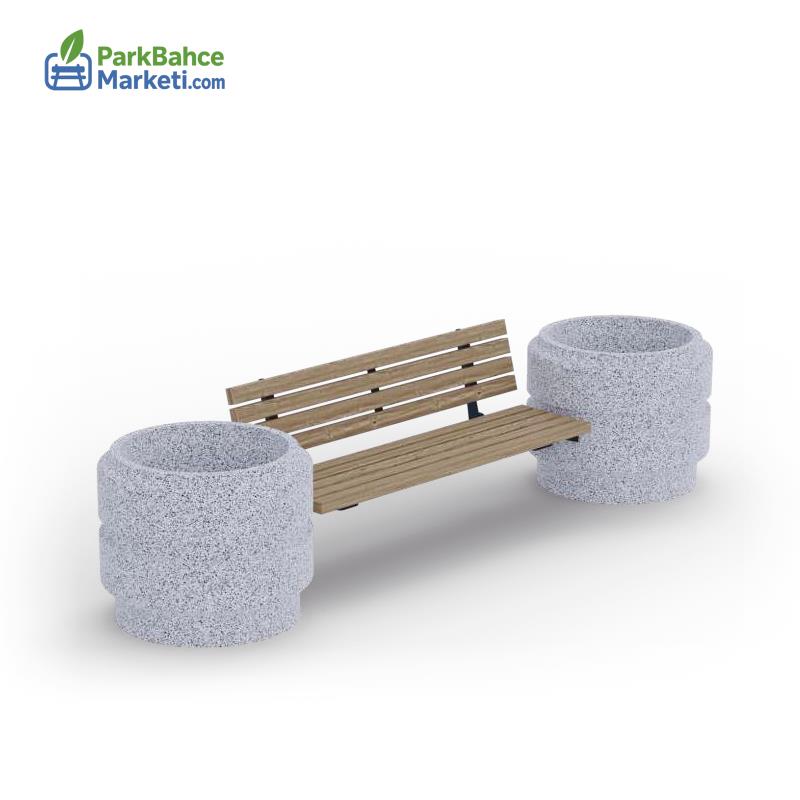 Beton Saksılı ve Arkalıklı Ahşap Oturma Grubu