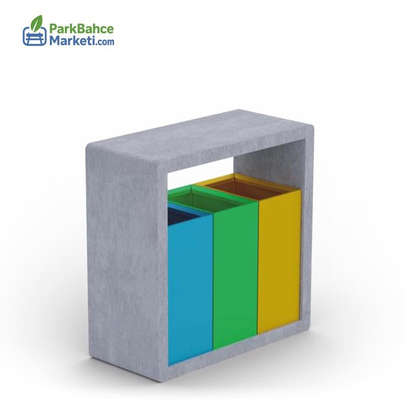 Beton ve Renkli Metal Kombinasyonlu  Atık Kutusu
