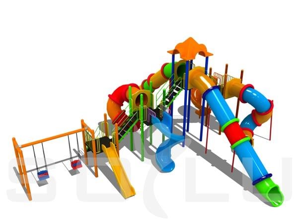 Bir Kuleli Altı Kaydıraklı İkili Salıncaklı Çocuk Oyun Parkı