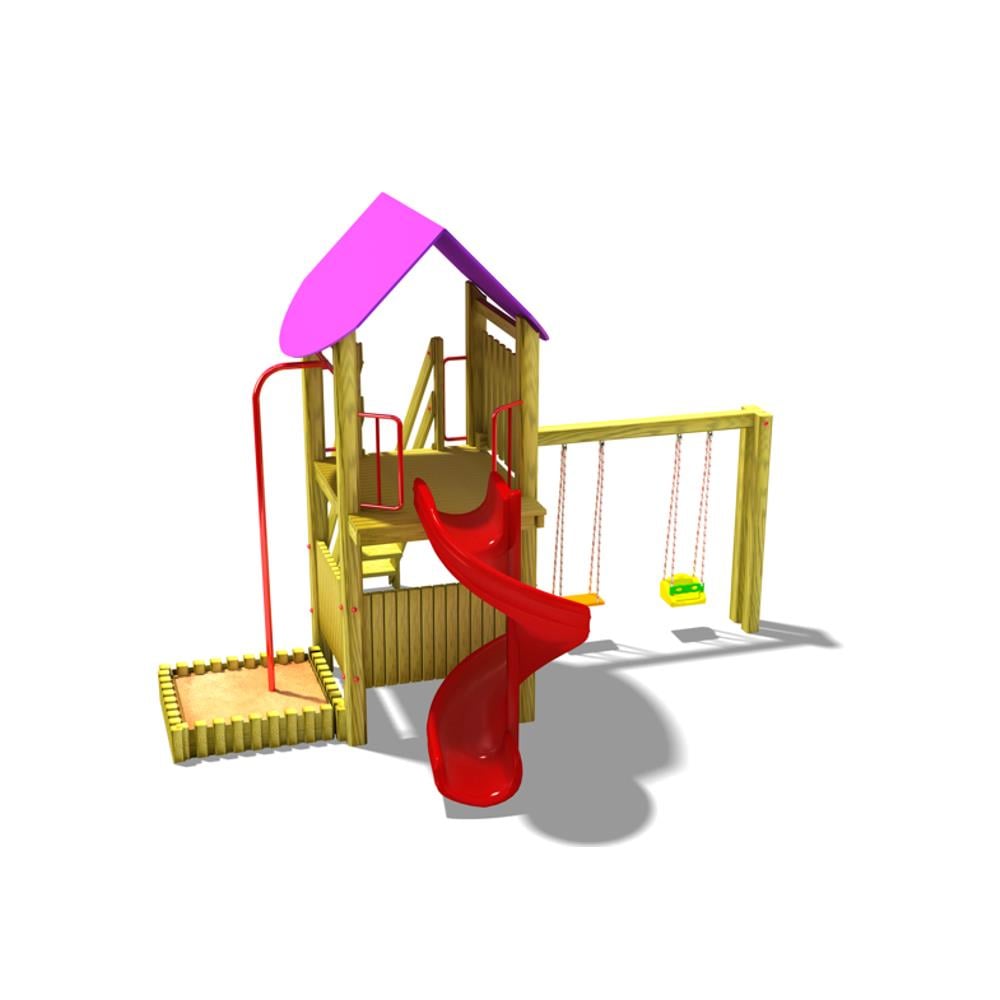 Wooden Outdoor Playground – SG06 | One Slide & Two Swings