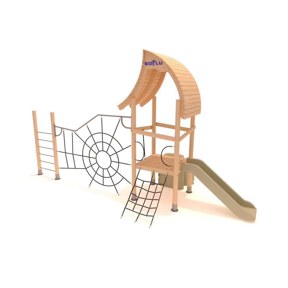 Bir Kuleli Tırmanma Aktiviteli Ahşap Çocuk Parkı