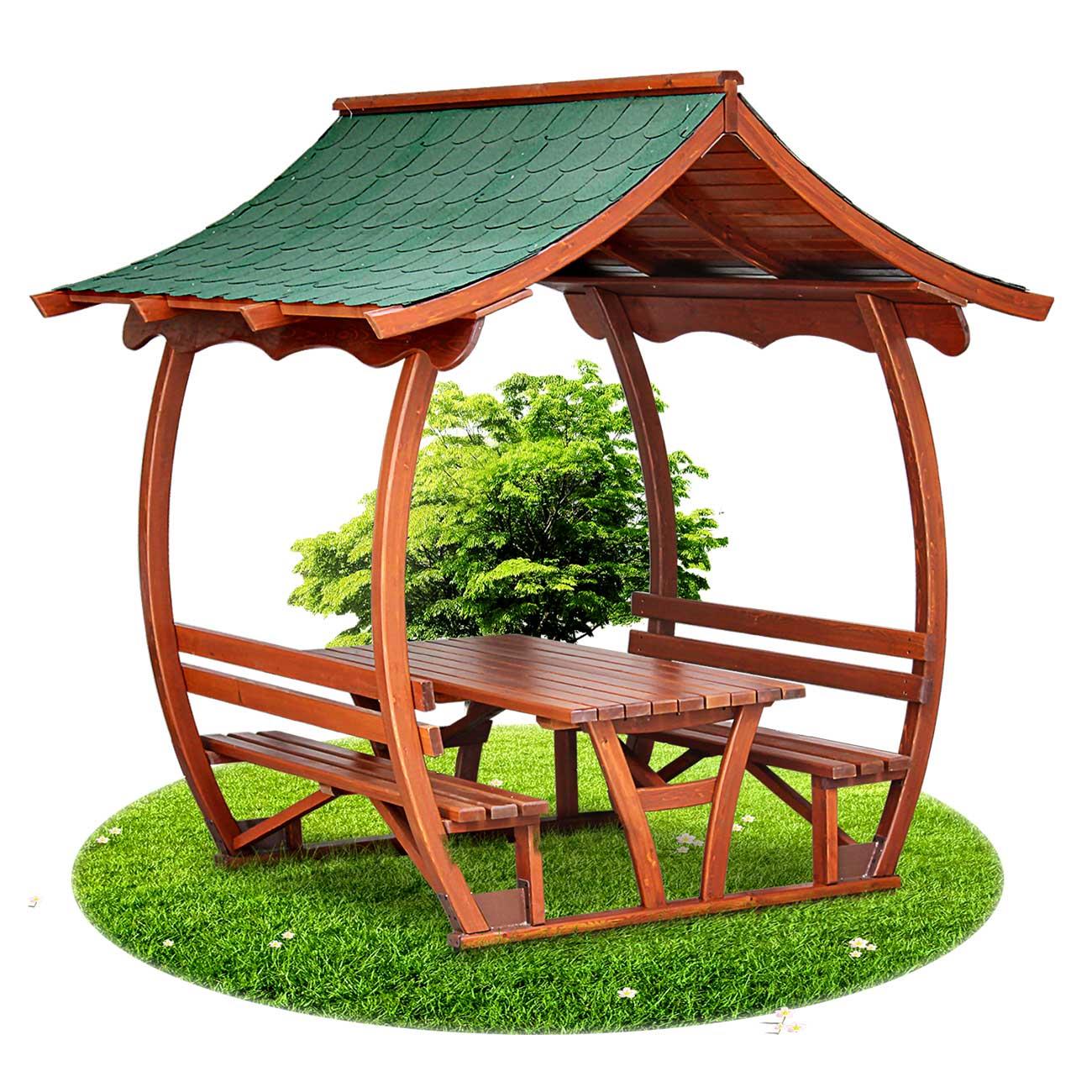 Wooden Picnic Table with Japanese Roof – 8 Seater