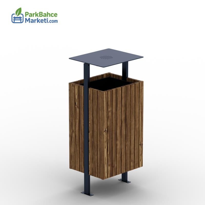 Çift Direkli Askılı Modern Ahşap Dış Mekan Çöp Kutusu