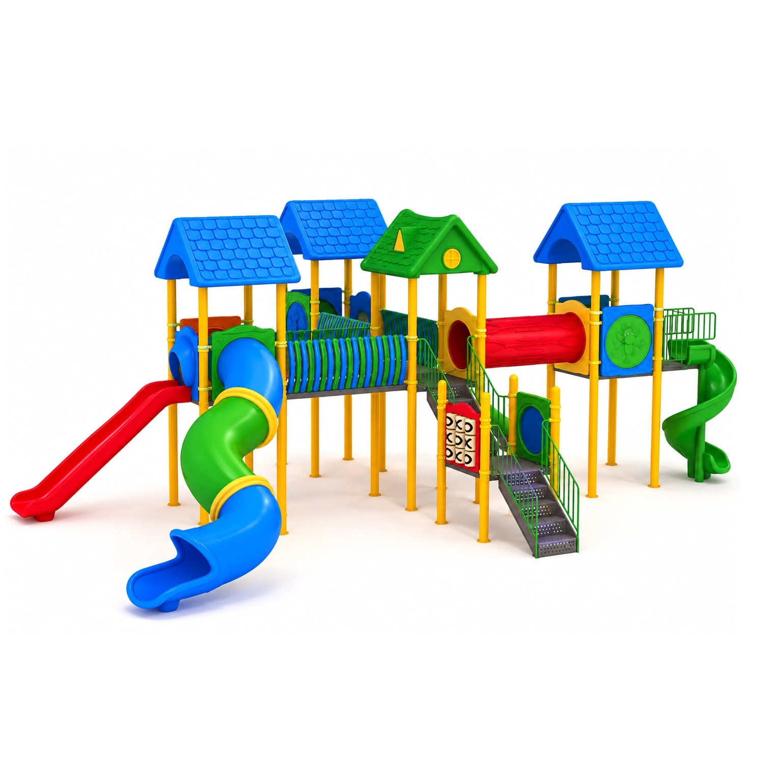 Outdoor Playground Set with Five Towers and Four Slides – 13 x 10 m