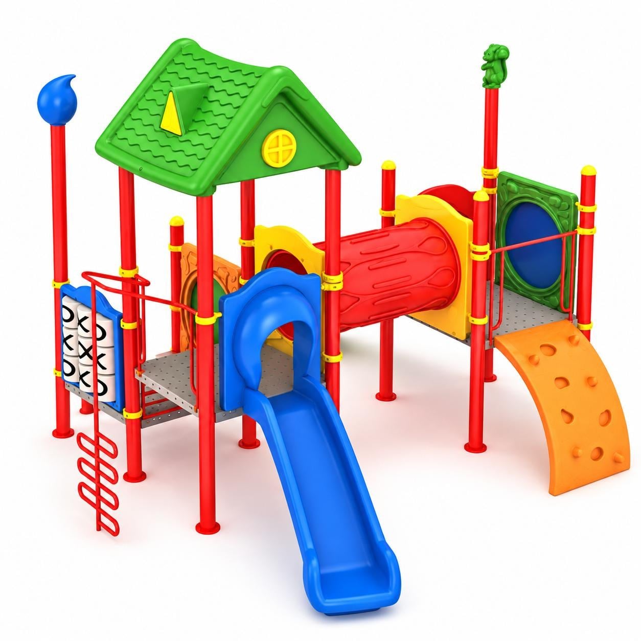 Outdoor Playground Set with Three Towers and House-Style Roof – 6 x 5 m