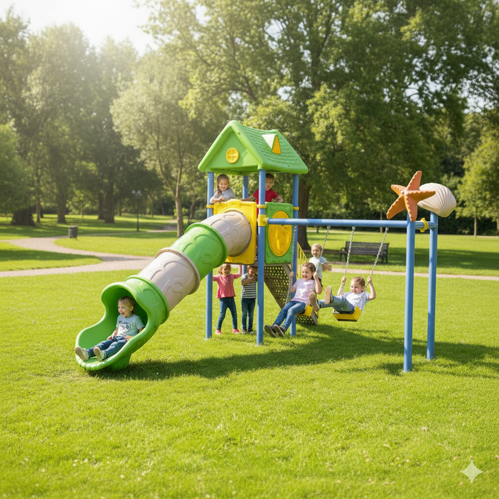 Çocuk Oyun Grubu Bir Kuleli - Tüp Kaydıraklı Ev Çatılı Model