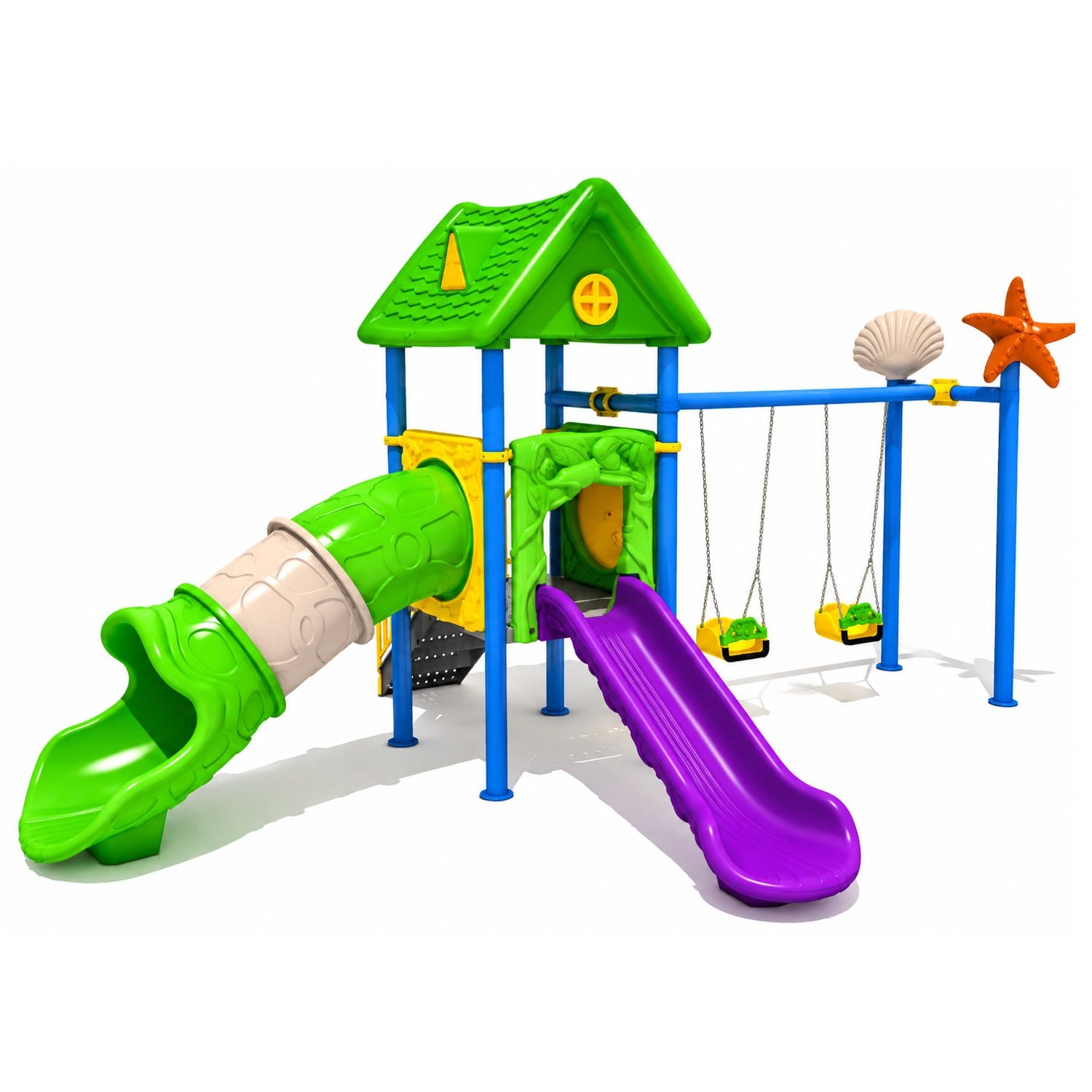 Çocuk Oyun Parkı 2 Kaydıraklı - 2'li Salıncaklı Ev Temalı Model