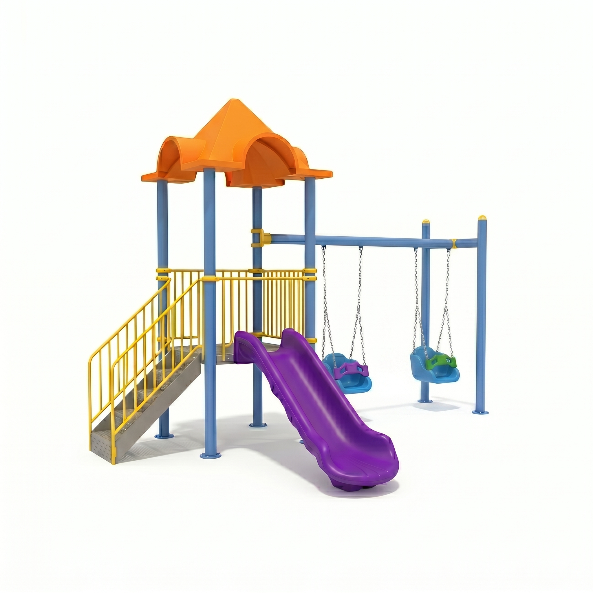 Single-Tower Playground Set with Slide and Double Swing – BOS-03 (5.5x4.5m)