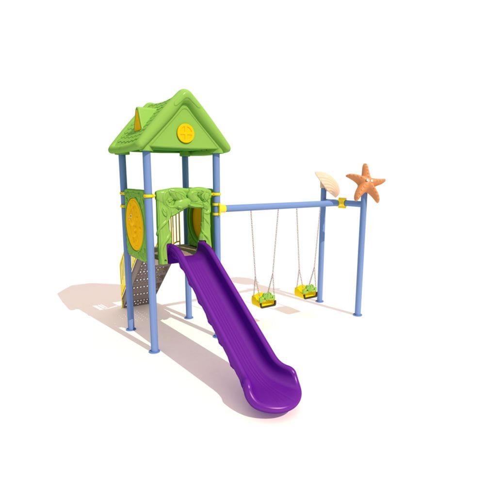 Çocuk Oyun Parkı - Tek Kaydıraklı 2'li Salıncaklı Ev Çatılı Model