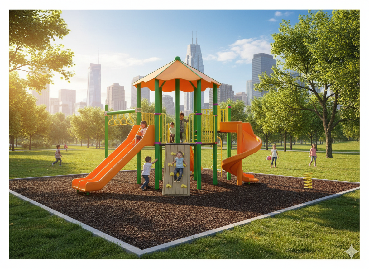 Dış Mekan Çocuk Oyun Parkı 6x5m, Altıgen Çatılı Model