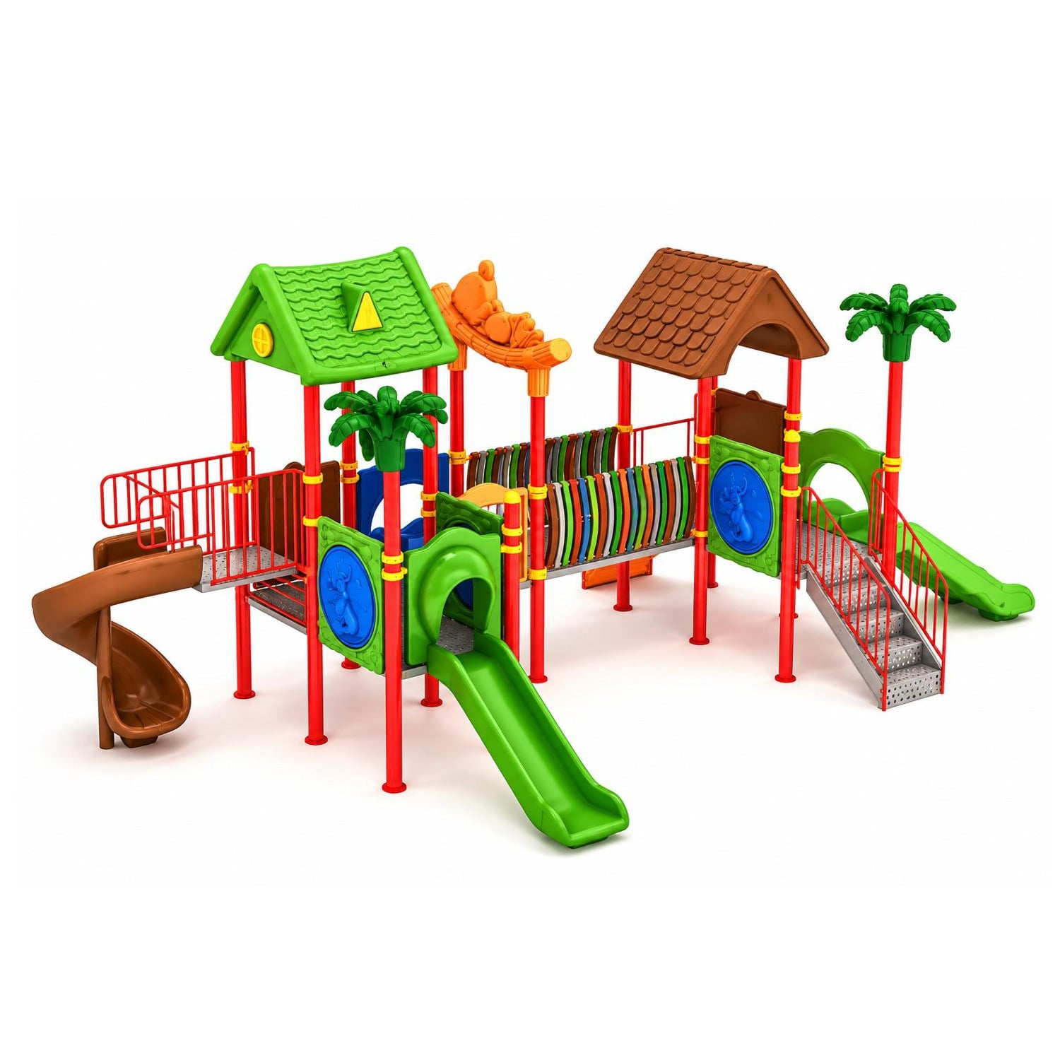 Outdoor Playground Set with House-Style Roof – 9.5 x 6 m