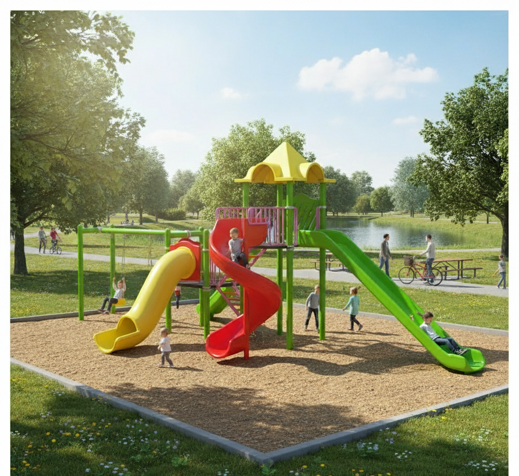 Dış Mekan Çocuk Oyun Parkı BOS01, Üç Kaydıraklı Model