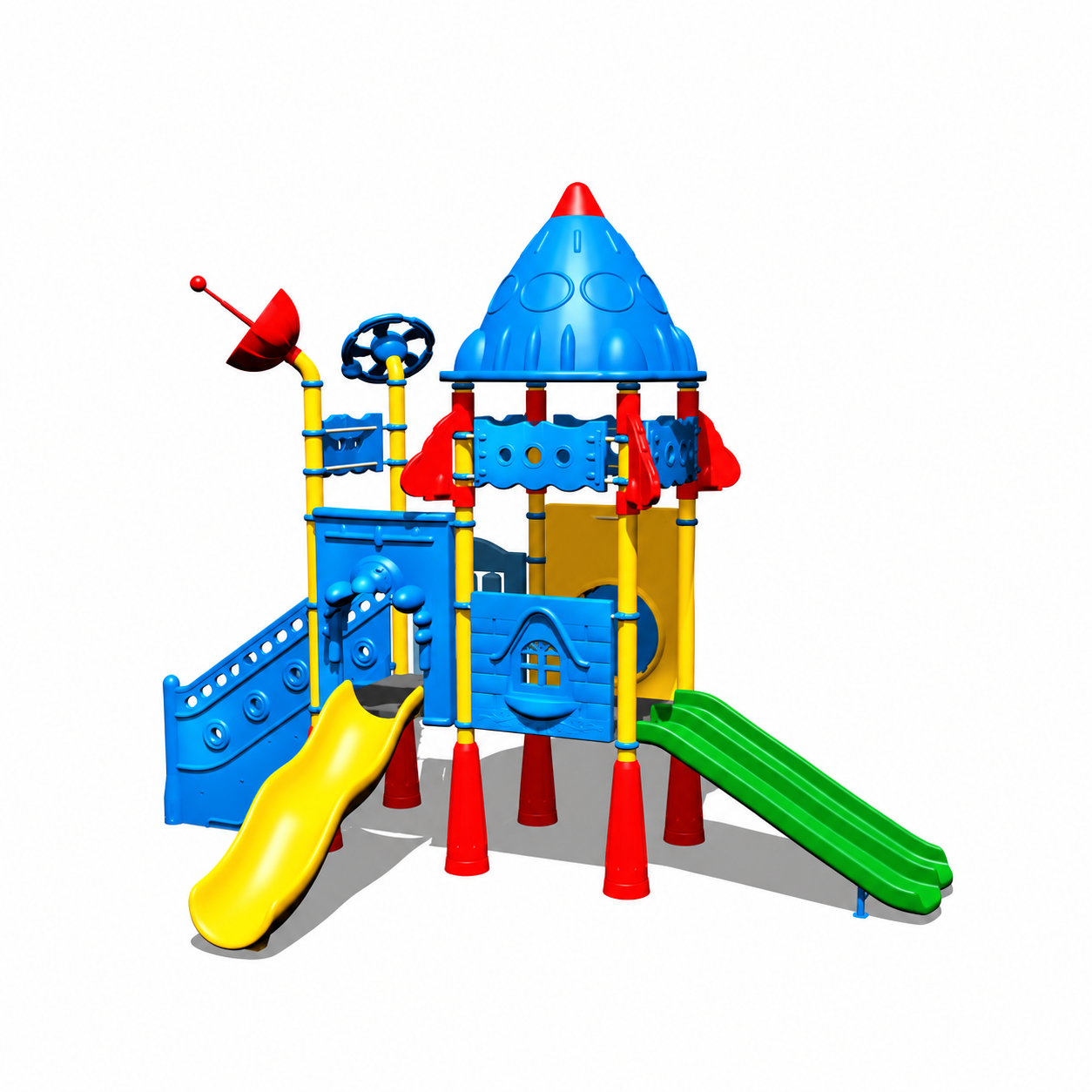 Outdoor Playground with Two Slides – Rocket Themed Model 5x4m 