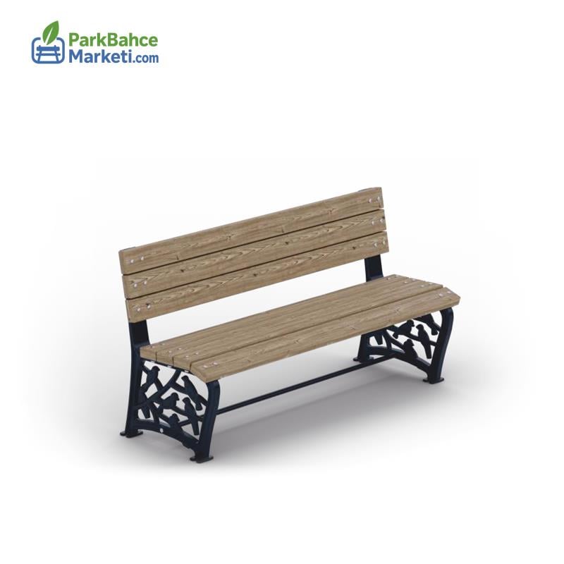 Döküm Ayaklı Kuş Motifli Ahşap Oturma Bankı 