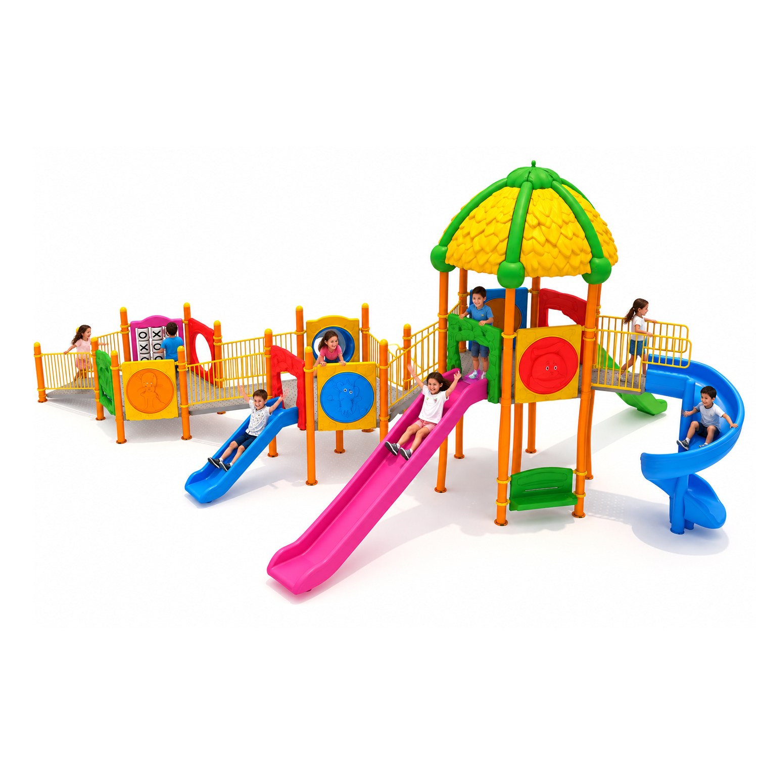 Inclusive Outdoor Playground with Three Towers and Five Slides – 13 x 8 m