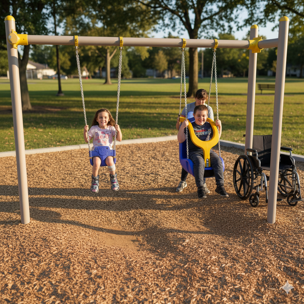 Inclusive Swing Set with Accessible and Standard Seats 