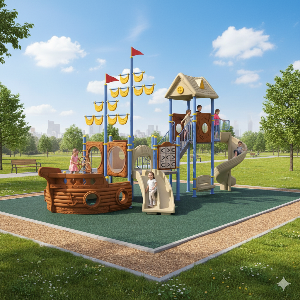 Ship-Themed Outdoor Playground with Double Sails – 10 x m