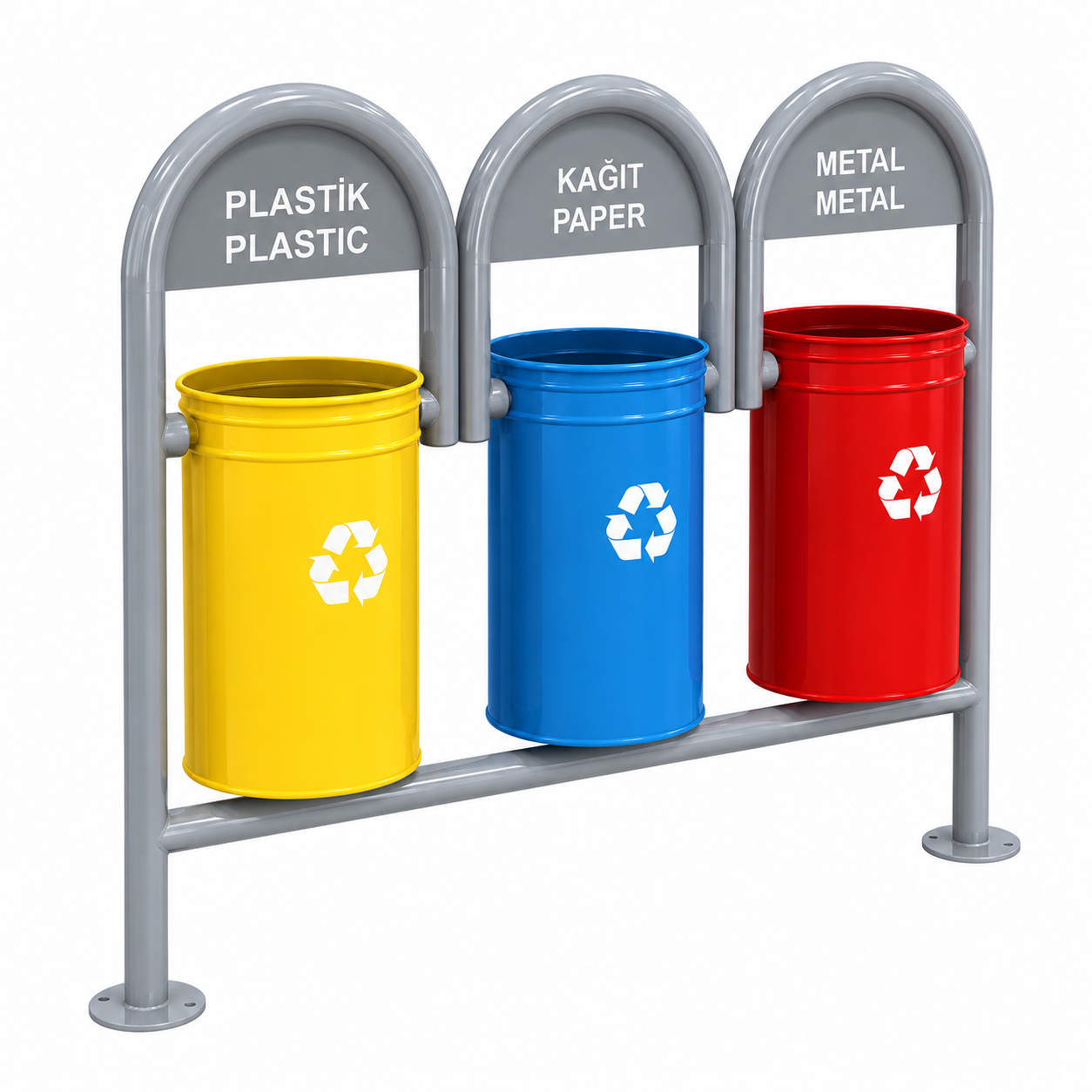 Recycling Bin Unit – 3x30L Metal Waste Separation Set