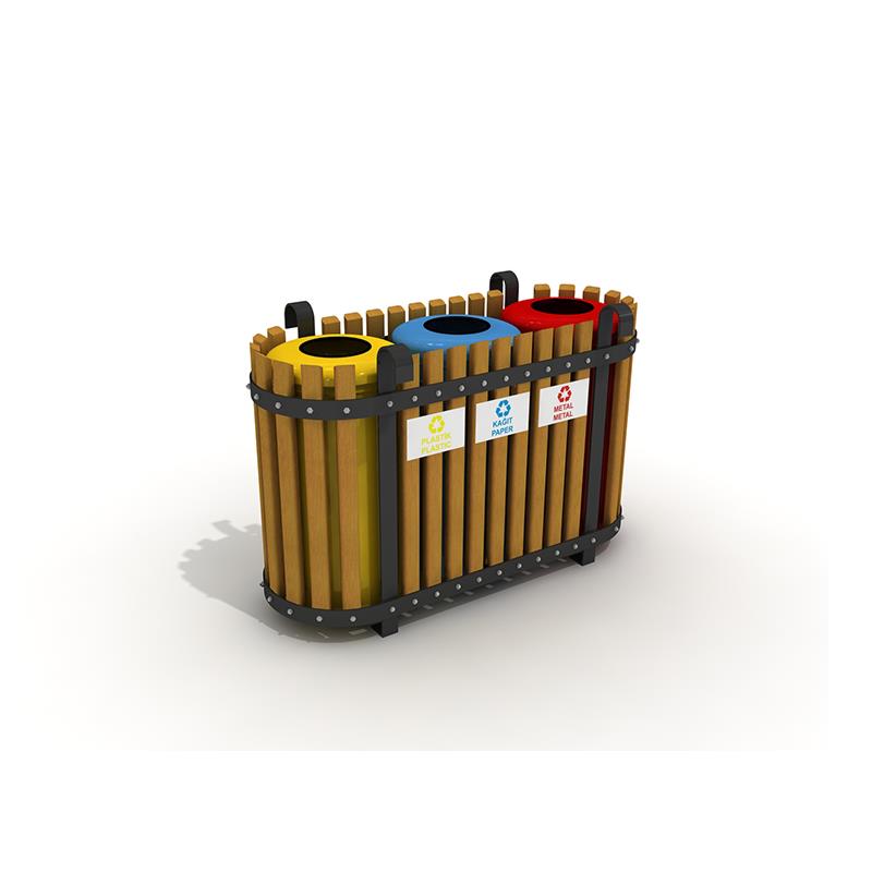 Triple Recycling Bin Unit | 3x33L Wood-Clad Metal Waste Separator