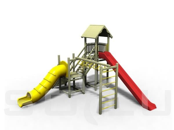 İki Kuleli Tüp Kaydıraklı Toki Modeli Ahşap Çocuk Parkı
