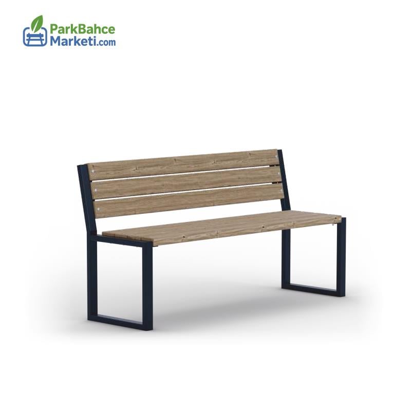 Kare Metal Tasarım Ayaklı Ahşap Park Bankı