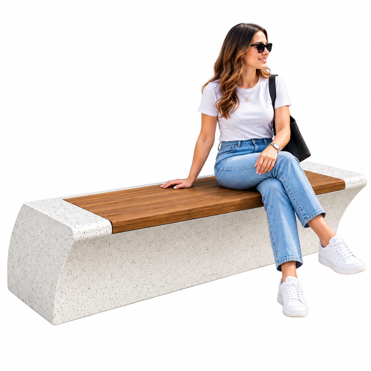 Kavisli Beton Oturma Bankı RDY-100 Ahşaplı Model